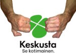 goatse.cx -kuvan kädet kepun logon ympärillä. Teksti: Keskusta Se kotimainen.