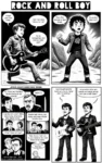 ROCK AND ROLL BOY  A satirical comic made by creating comic panels in AI in the style of a Jack Chick religious tract and inserting text into the word bubbles.  Panel 1: A young boy is playing guitar near some rocks, and singing: "I killed your god today, Karl Marx said 'Jesus no way', So be transgender and worship Satan, yeah!"  Panel 2: A caricature of a rebellious young fan: "Rock Boy told me to take drugs. I'm a drug taker now!"  Panel 3: Headline: JESUS SALES WERE WAY DOWN  Subpanel 3.1: Two concerned men are talking: "Sir, Rock and Roll Boy has just become too popular!" "MERCY!"  Subpanel 3.2: A father and daughter are talking: "I was the only one in Bible class today. Everyone else stayed home."  Subpanel 3.3: A father and son are talking: "Pastor said Jesus was crying because of Rock and Roll Boy."  Subpanel 3.4: Two boys with worried looks on their faces: "What if God isn't real?" Caption underneath: "Rock and Roll Boy Filled Them With Doubts"  Subpanel 3.5: A small child is praying: "Dear Jesus, I ask you in your name to do what needs to be done - Kill Rock and Roll Boy."  Panel 4, two panels:  Subpanel 4.1: Rock and Roll Boy is holding a guitar and talking to an audience: "I just bought another bankrupt church, haha! And I'm turning it into ..."  Subpanel 4:2: "... an abortion clinic and needle exchange center! Can I get a Hail Satan"?