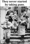 Nazis carrying books to a book burning. They never started by taking guns.