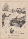 1930 Punch Cartoon Safety Week for Motorists and Pedestrians on "The Road Beautiful". Pedestrian and a motorist in his car give way to a chicken and chicks.