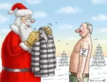 Santa brings a prison shirt for Putin.