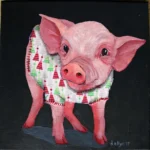 Christmas Ham acrylic and fabric on canvas by #DanaEllyn   See more #veganart by Dana Ellyn at http://new.danaellyn.com