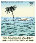 Cartoon: Sea and a tree.  How Climate change will affect man-on-a-desert-island cartoon?!